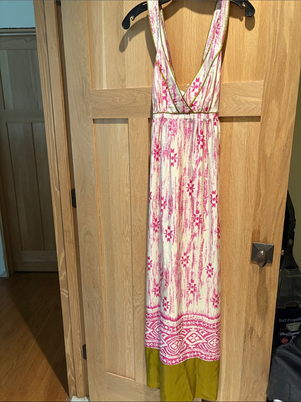 Loft Pink Floral silk  V-Neck Maxi Dress